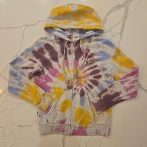Victorias Secret PINK Hooded Full Zip Tie Dye Sweatshirt Jacket Size XS Gray